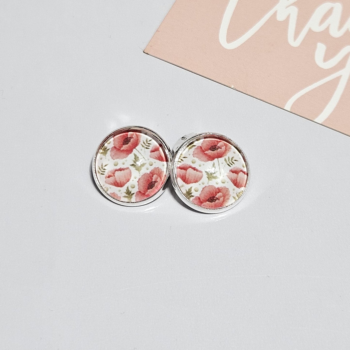 Red Poppy Clip-On Earrings – 16mm Cabochon | Non-Pierced | Hypoallergenic
