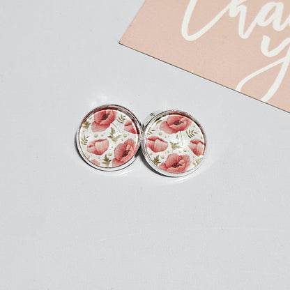Red Poppy Clip-On Earrings – 16mm Cabochon | Non-Pierced | Hypoallergenic
