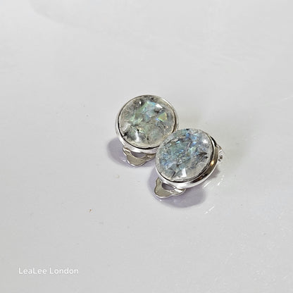 Iridescent Cabochon Clip-On Earrings – 12mm | Non-Pierced | Silver Tone