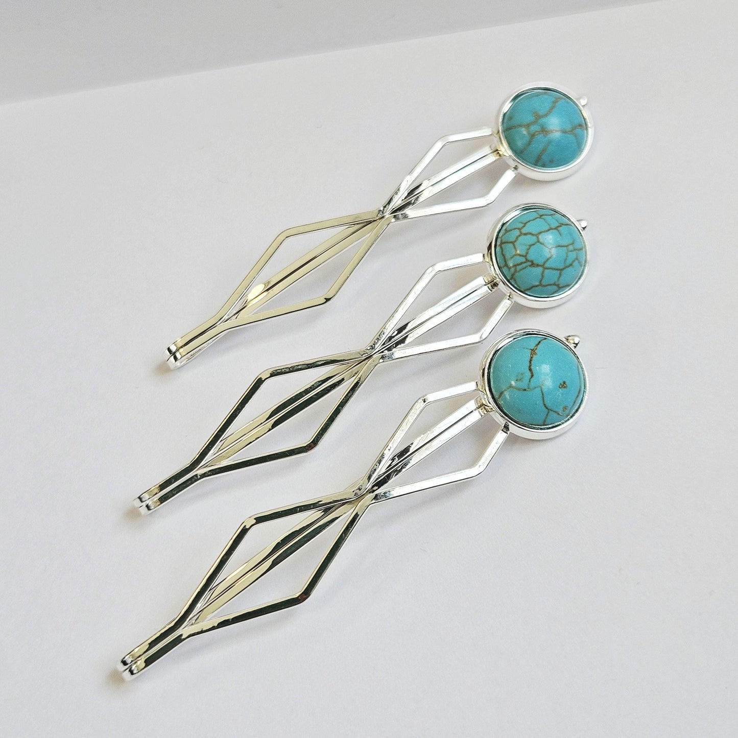 Decorative bobby pins Hair Slides: Colorful Cabochon Bobby Pins, Silver Tone (Set of 3)