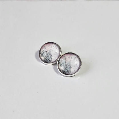 Pine Tree Watercolour Clip-On Earrings – 16mm Cabochon | Non-Pierced | Hypoallergenic