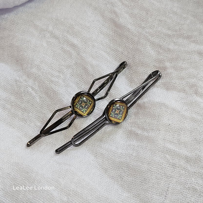 Black Bobby Pins Set of 2, Trendy Boho metal Hair Clips, Minimal Hair Accessories