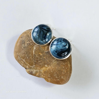 Marble Resin Hair Clip & Earring Set | Blue Green Cabochon | French Barrette | Clip-On Earrings | Handmade Silver Jewellery