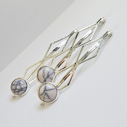 Decorative bobby pins Hair Slides: Colorful Cabochon Bobby Pins, Silver Tone (Set of 3)