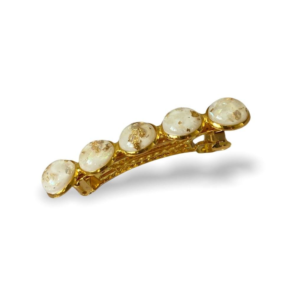 Gold French Barrette: Resin Hair Clip with Gold Detail