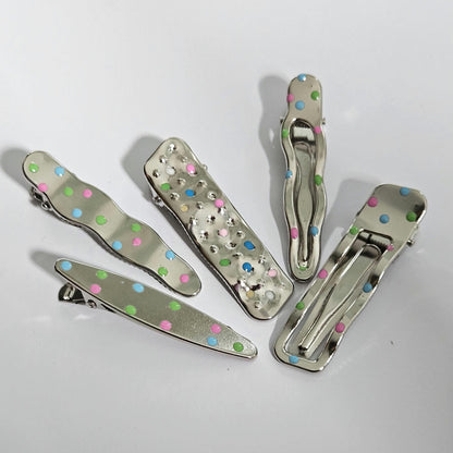 Polka Dot Snap Hair Clips | Set of 7 | Mixed Styles & Sizes | Lightweight Hair Clips for Women & Girls | Silver Tone