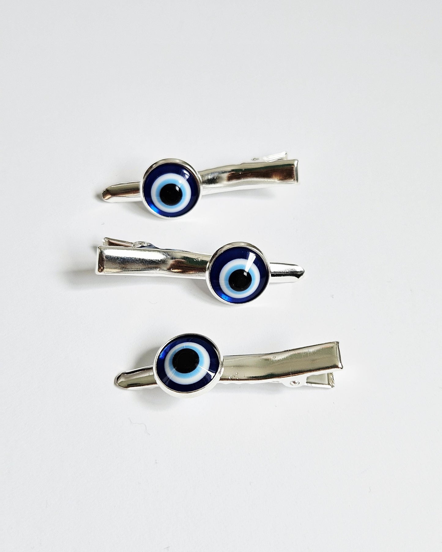 Evil Eye Hair Clips – Set of 3 | Silver & Rose Gold | Alligator Clip