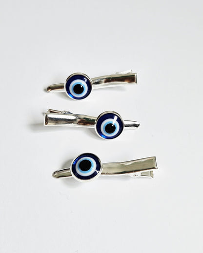 Evil Eye Hair Clips – Set of 3 | Silver & Rose Gold | Alligator Clip