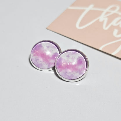 Purple & Pink Watercolour Clip-On Earrings | Silver Tone | No Piercing Needed