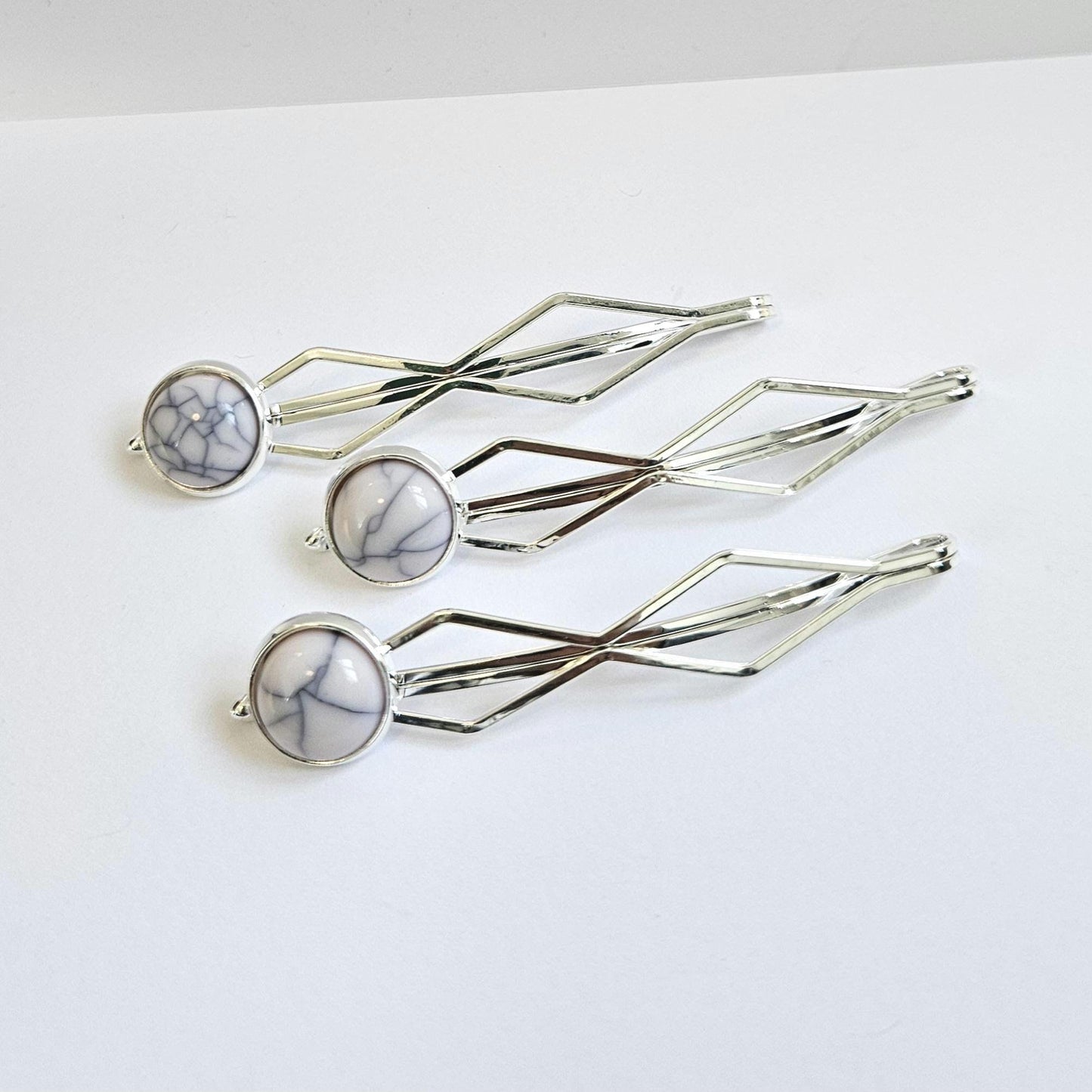 Decorative bobby pins Hair Slides: Colorful Cabochon Bobby Pins, Silver Tone (Set of 3)