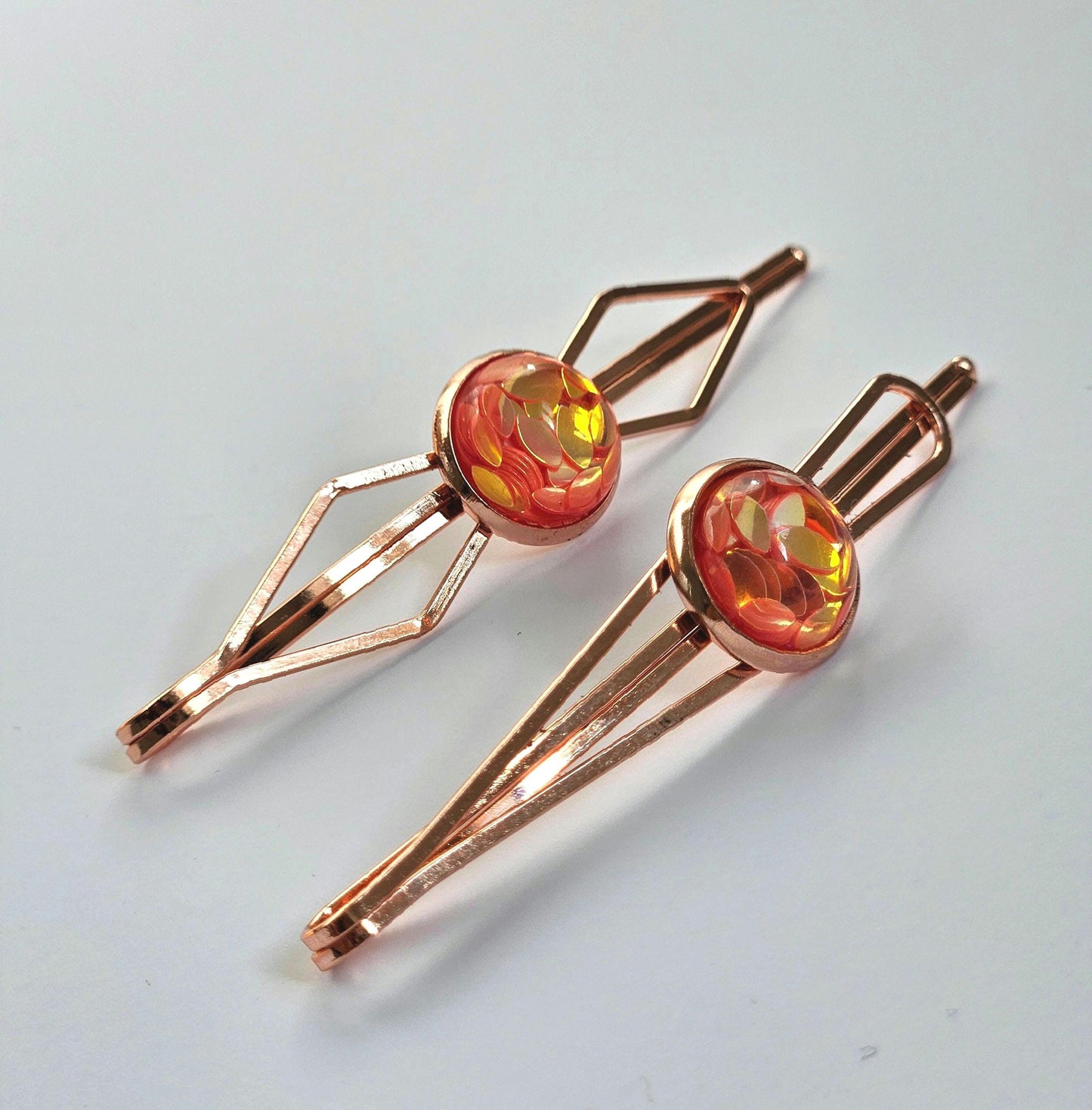 Iridescent Bobby pin Hair Slides: Rose Gold Bobby Pins set of 2, Women's Hair Accessory