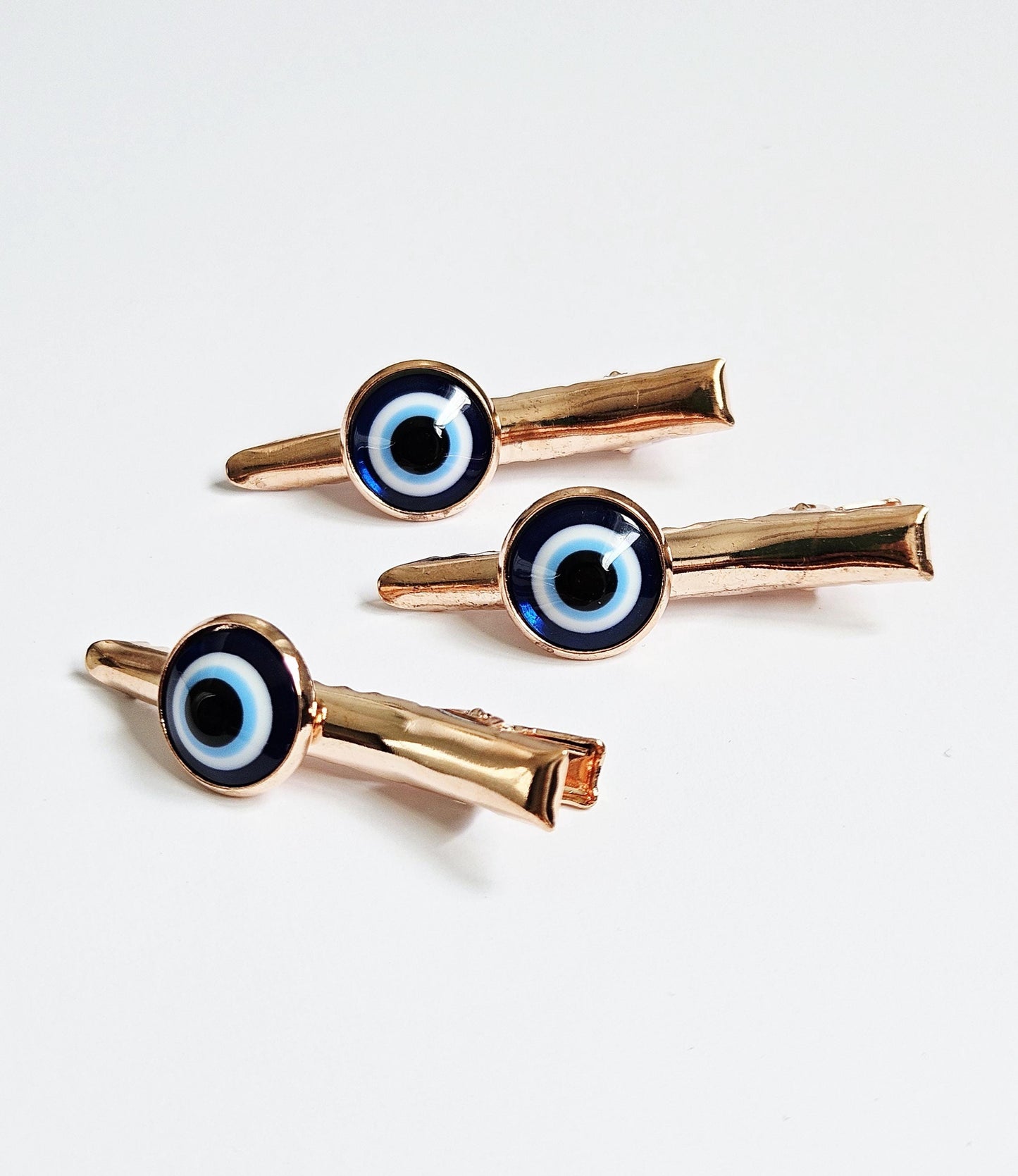 Evil Eye Hair Clips – Set of 3 | Silver & Rose Gold | Alligator Clip