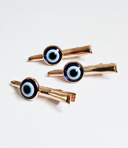 Evil Eye Hair Clips – Set of 3 | Silver & Rose Gold | Alligator Clip