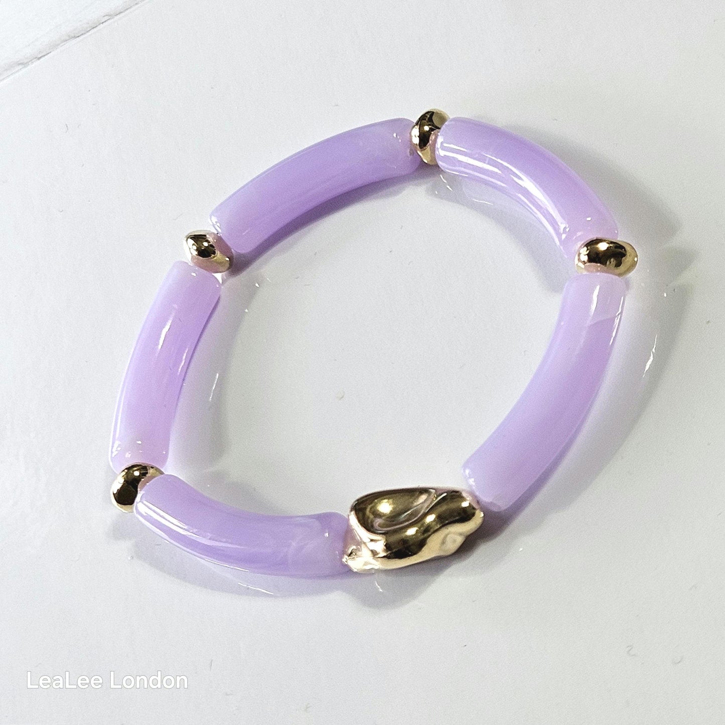 Elastic beaded bangle Bracelet, 2 set Gold detail Bracelet for women, Purple pink and gold bracelet set