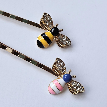 Enamel Bee Bobby Pins: Boho Hair Slides, Gold Copper (Set of 2)