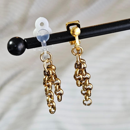 Stainless Steel Dangle Chain Clip-On Earrings – 3cm Drop | Non-Pierced