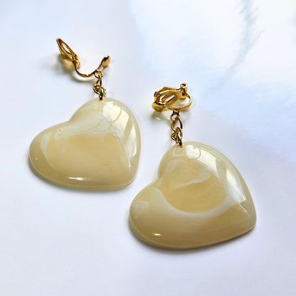 Acrylic Marble Heart Clip-On Earrings – Gold Tone | Non-Pierced