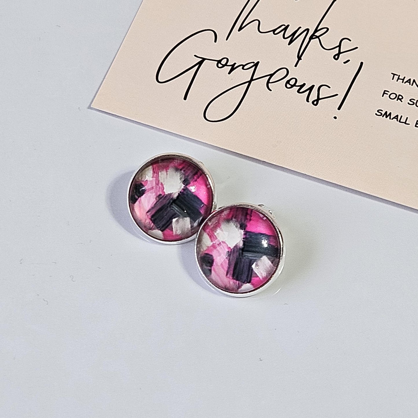 Abstract Paint Stroke Clip-On Earrings – 16mm Cabochon | Non-Pierced | Hypoallergenic