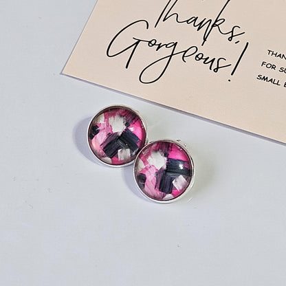 Abstract Paint Stroke Clip-On Earrings – 16mm Cabochon | Non-Pierced | Hypoallergenic