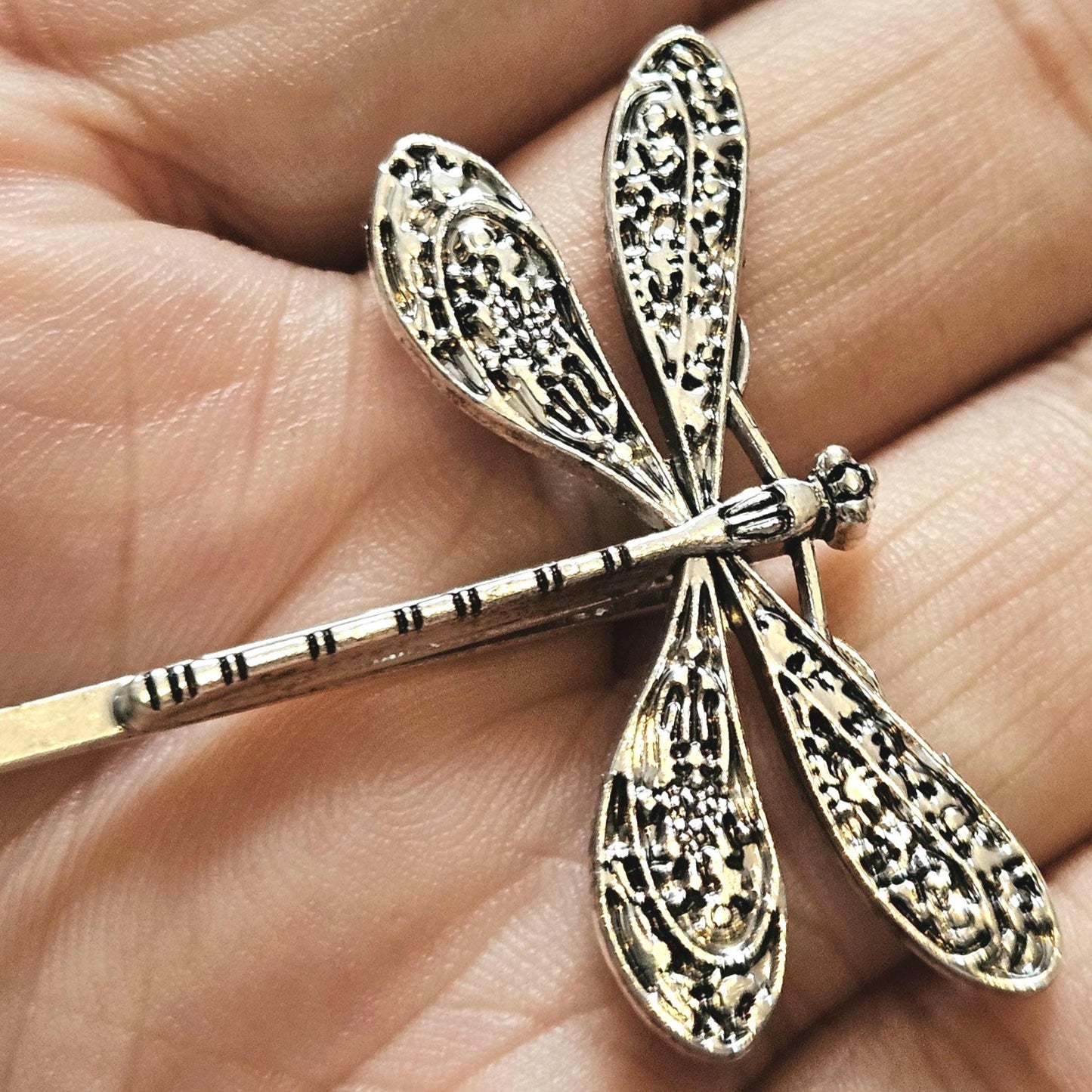 Dragonfly Bobby Pins: Antique Silver Hair Slides, Secure Hold