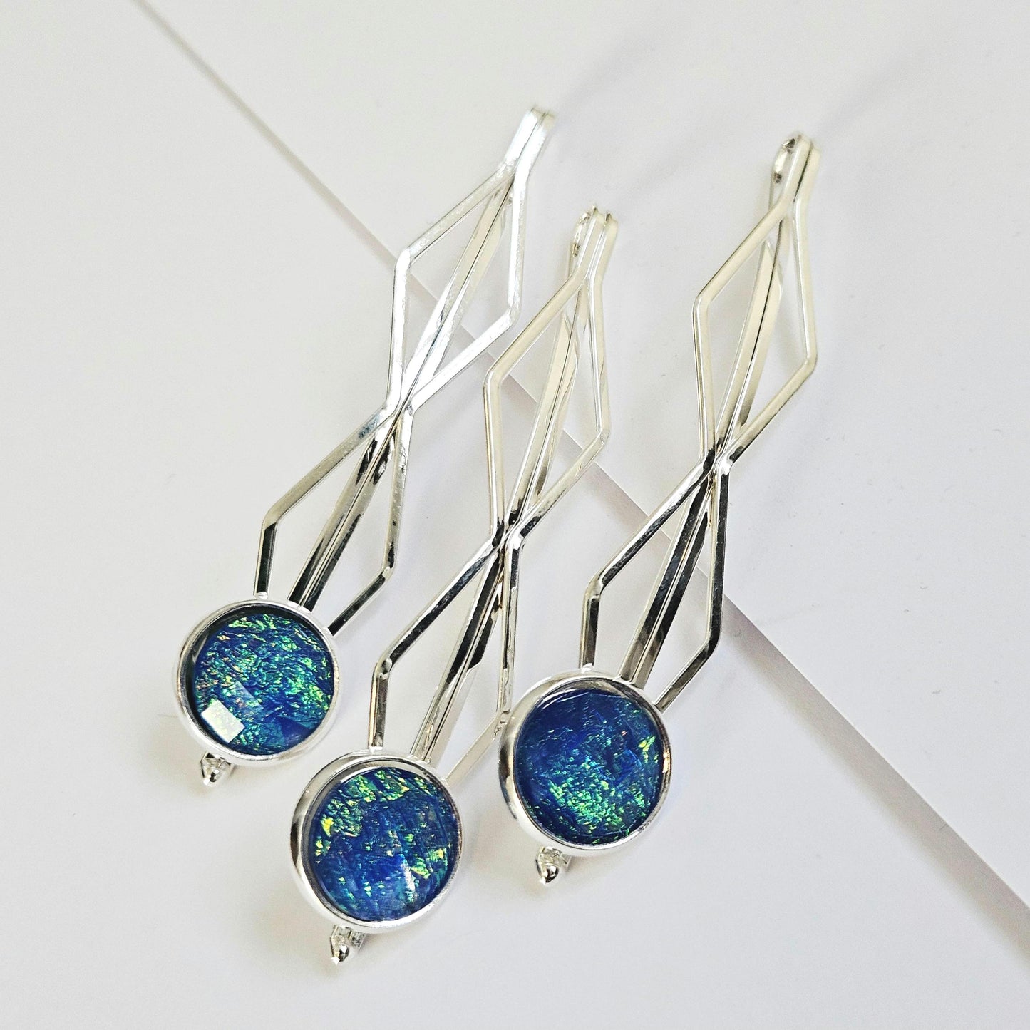 Decorative bobby pins Hair Slides: Colorful Cabochon Bobby Pins, Silver Tone (Set of 3)