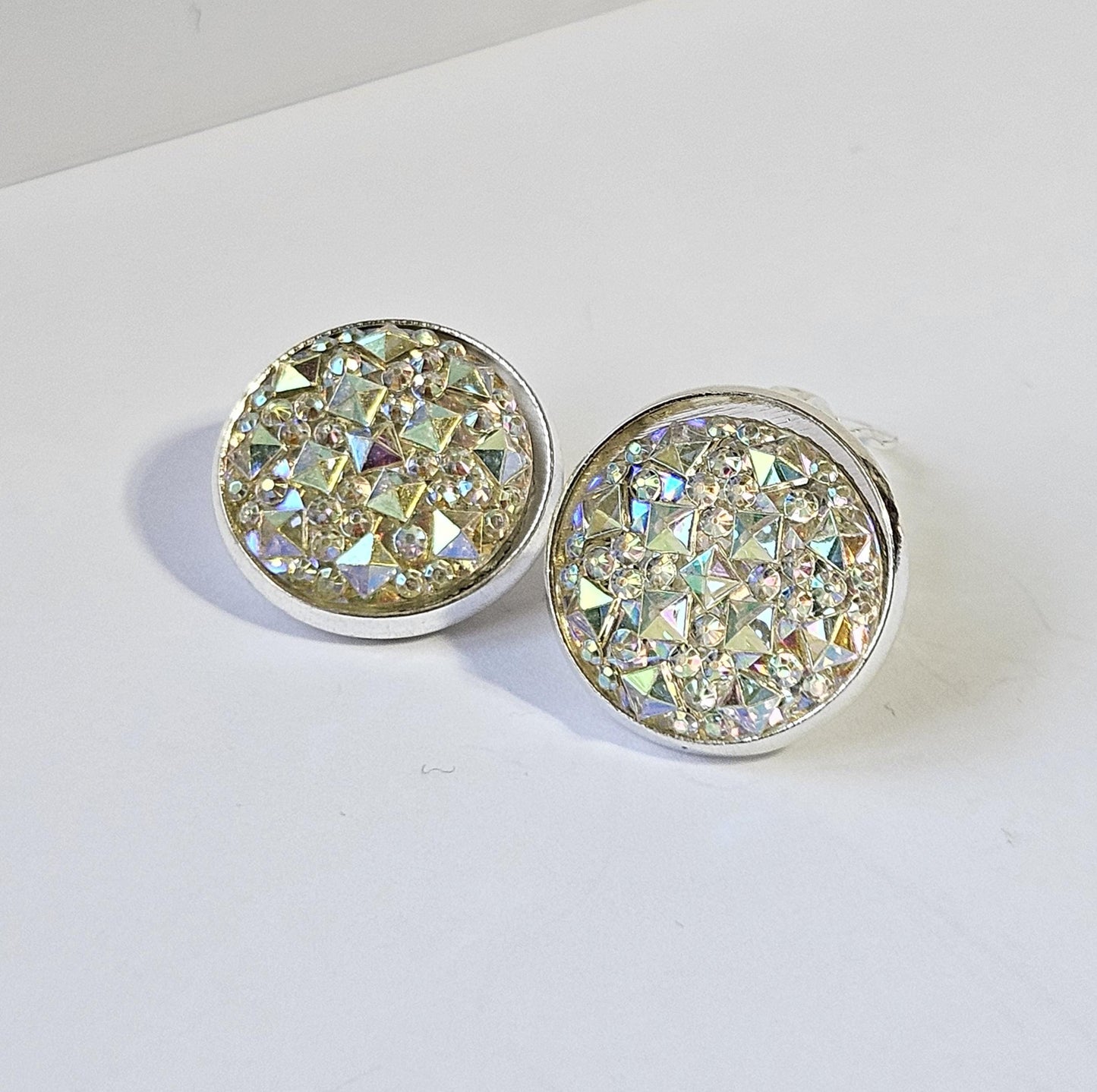Sparkly Clip-On Earrings | Handmade Silver Cabochon | Non-Pierced | Available in 6 Colours