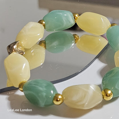 Boho Green Elastic Beaded Bracelet, Chunky Stacking Jewellery for women