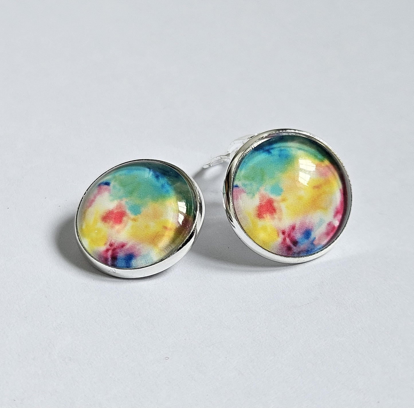 Colourful Clip On Earrings, Non Pierced Ears, Handmade Round Stud Clip-ons, Lightweight Statement Jewellery