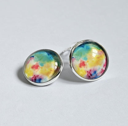 Colourful Clip On Earrings, Non Pierced Ears, Handmade Round Stud Clip-ons, Lightweight Statement Jewellery