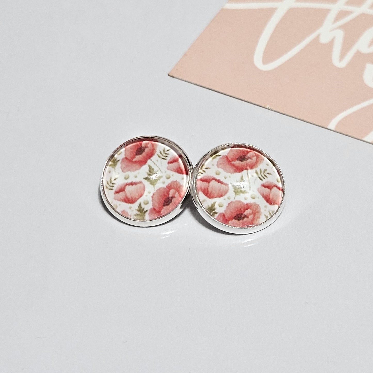 Red Poppy Clip-On Earrings – 16mm Cabochon | Non-Pierced | Hypoallergenic