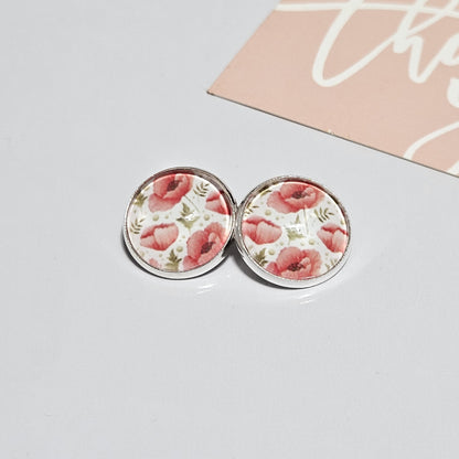 Red Poppy Clip-On Earrings – 16mm Cabochon | Non-Pierced | Hypoallergenic