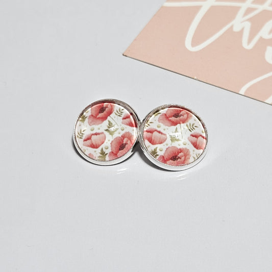Red Poppy Clip-On Earrings – 16mm Cabochon | Non-Pierced | Hypoallergenic
