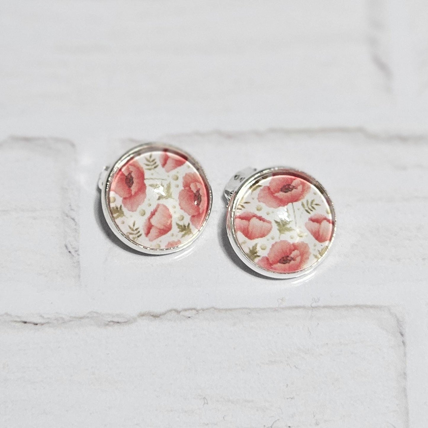 Red Poppy Clip-On Earrings – 16mm Cabochon | Non-Pierced | Hypoallergenic