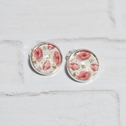 Red Poppy Clip-On Earrings – 16mm Cabochon | Non-Pierced | Hypoallergenic