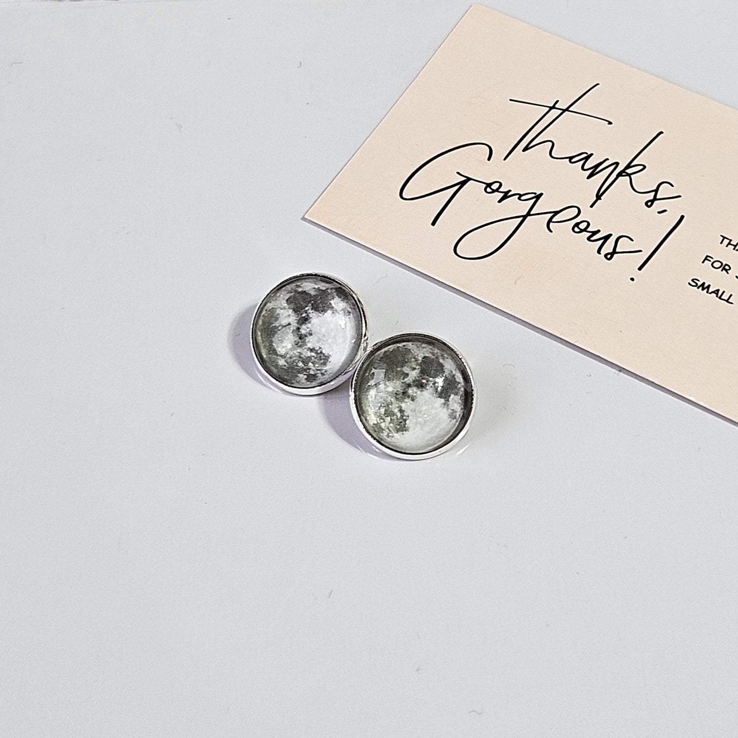 Realistic Full Moon Clip On Earrings, Silver Hinged Back Studs, Comfortable Firm Fit No Pierce Jewelry, Celestial Lunar Gift for Space Lover