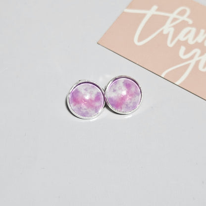 Purple & Pink Watercolour Clip-On Earrings | Silver Tone | No Piercing Needed