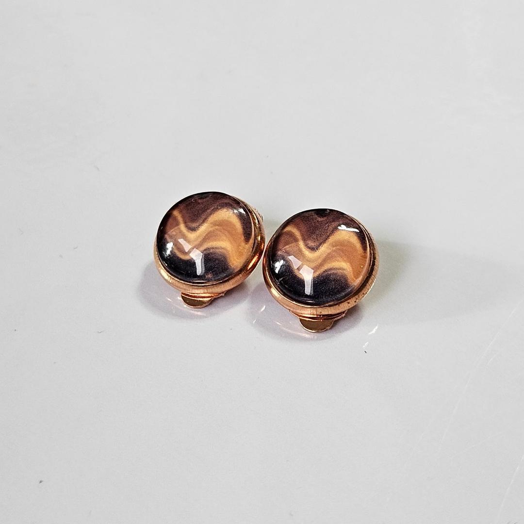 Brown Boho Clip-On Earrings – 12mm Cabochon | Non-Pierced | Handmade UK