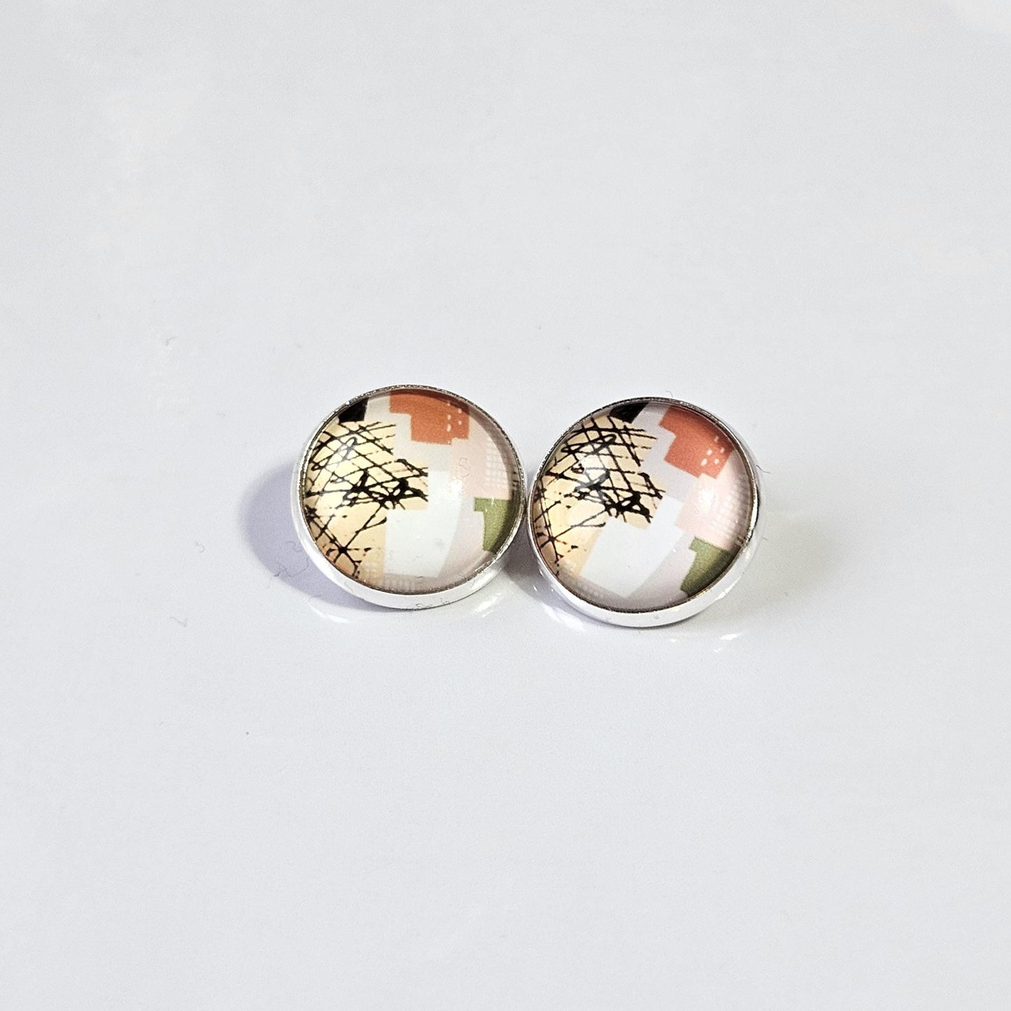 Neutral Abstract Clip-On Earrings – Green, Beige & Terracotta | Non-Pierced