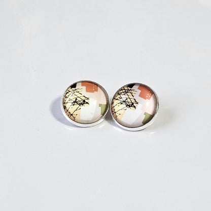 Neutral Abstract Clip-On Earrings – Green, Beige & Terracotta | Non-Pierced