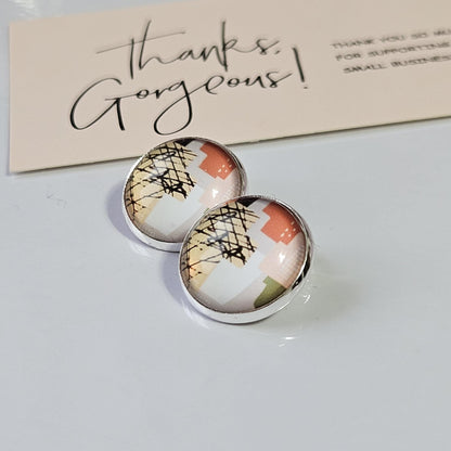 Neutral Abstract Clip-On Earrings – Green, Beige & Terracotta | Non-Pierced