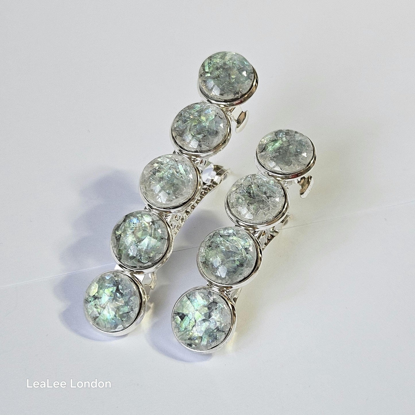 Iridescent Grey Marble Resin French Barrette: Silver Hair Clip