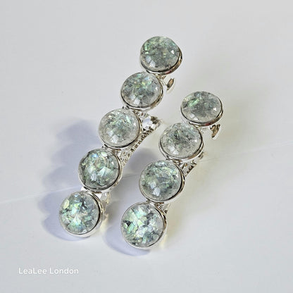 Iridescent Grey Marble Resin French Barrette: Silver Hair Clip