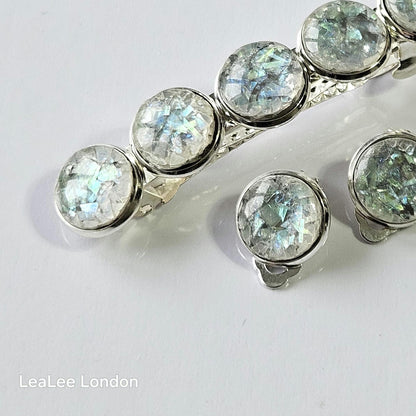 Iridescent Grey Marble Resin Hair Clip & Clip-on Earring Set