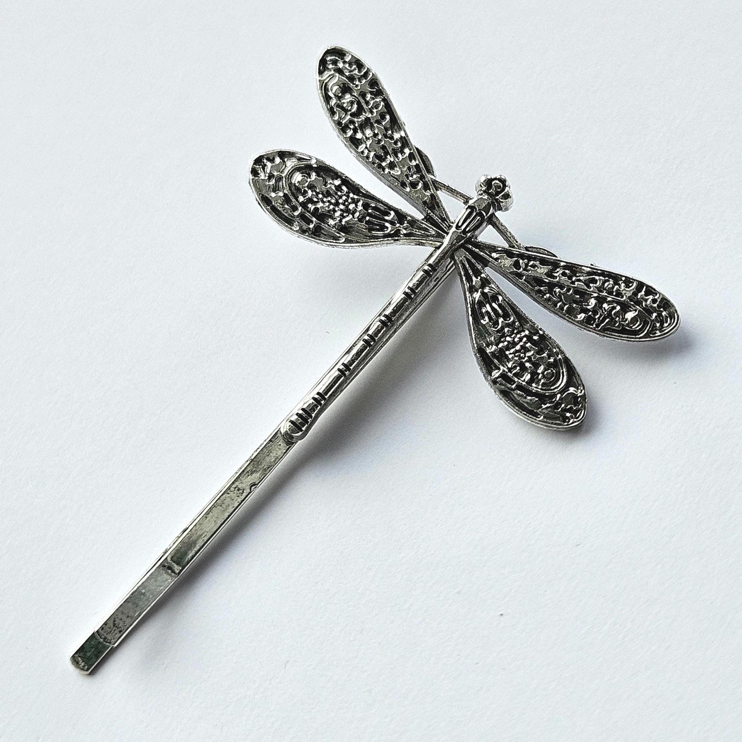 Dragonfly Bobby Pins: Antique Silver Hair Slides, Secure Hold