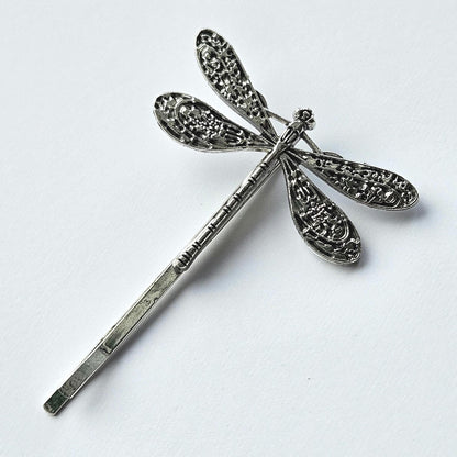 Dragonfly Bobby Pins: Antique Silver Hair Slides, Secure Hold