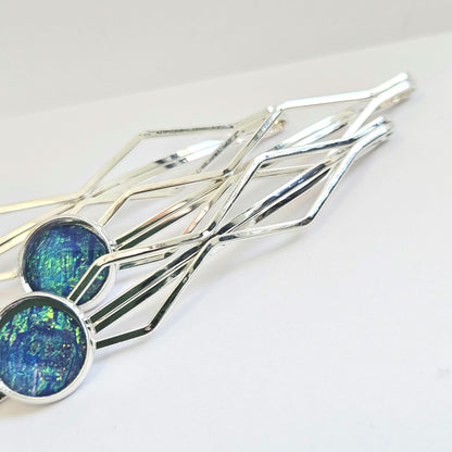Decorative bobby pins Hair Slides: Colorful Cabochon Bobby Pins, Silver Tone (Set of 3)