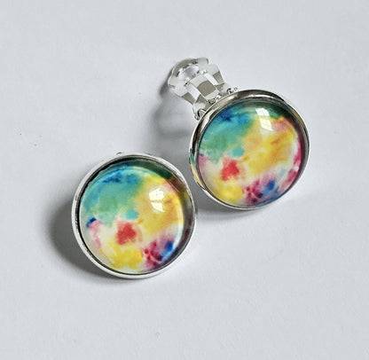 Colourful Clip On Earrings, Non Pierced Ears, Handmade Round Stud Clip-ons, Lightweight Statement Jewellery