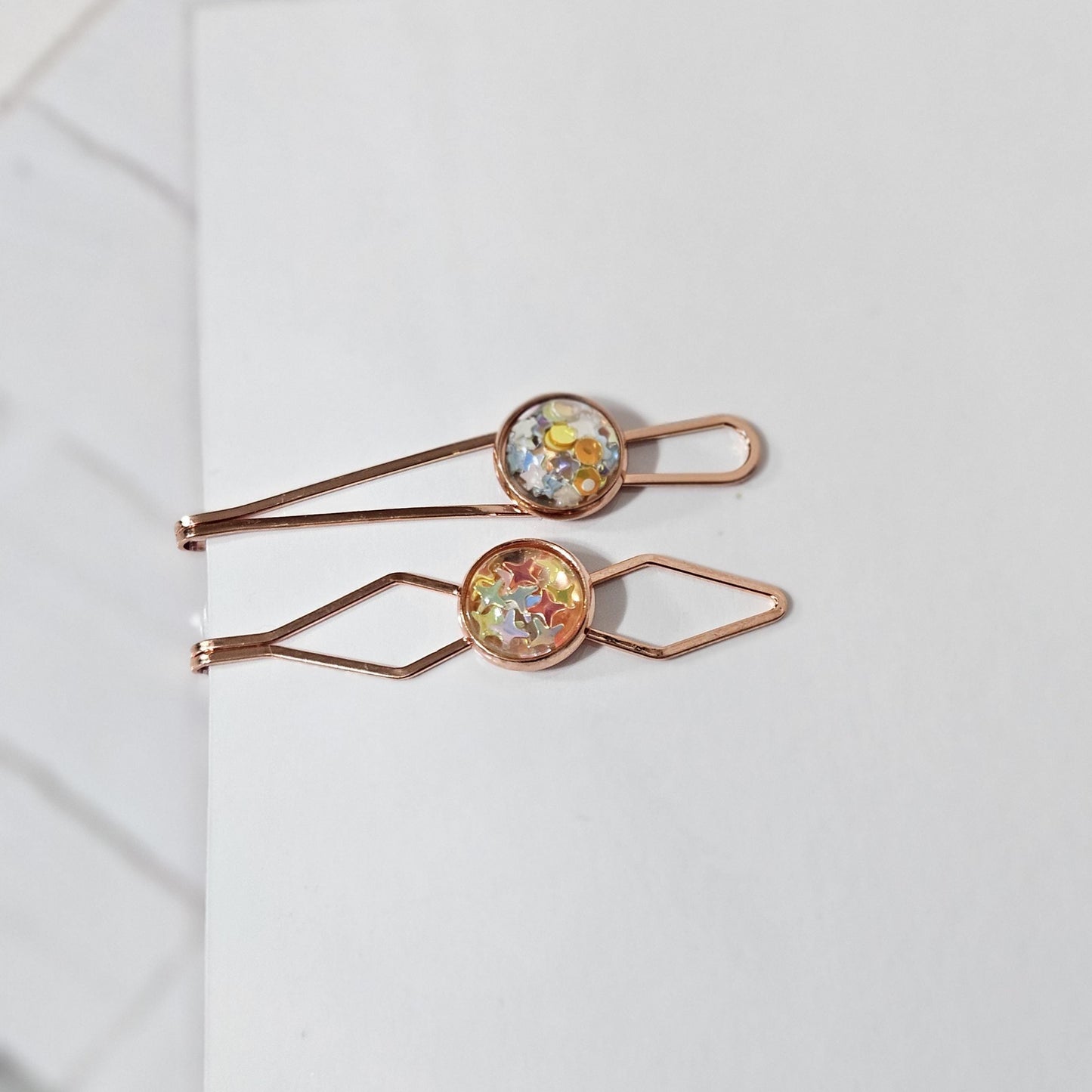 Set of 2 Bobby Pins, Geometric Hair Clip, Handmade Cabochon Hair Pin, Minimal Hair
