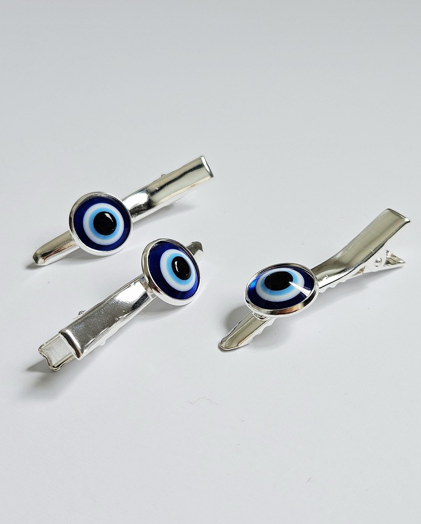 Evil Eye Hair Clips – Set of 3 | Silver & Rose Gold | Alligator Clip