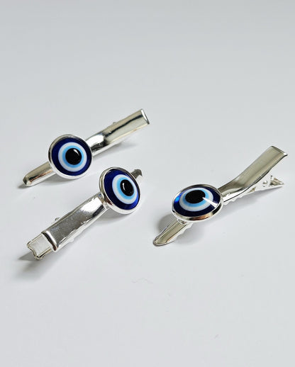 Evil Eye Hair Clips – Set of 3 | Silver & Rose Gold | Alligator Clip